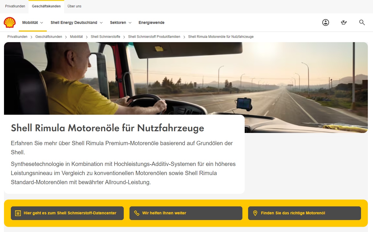 Shell Rimula Motorenöle für Nutzfahrzeuge